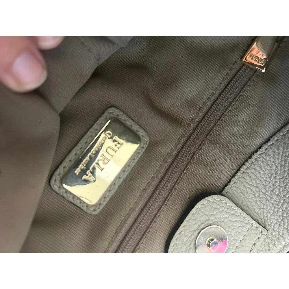 Furla Taupe Pebbled Leather Hobo Shoulder Bag Gold Hardware Large